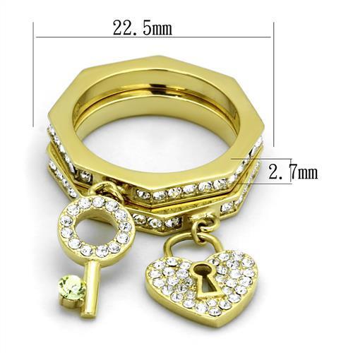 IP Gold(Ion Plating) Stainless Steel Ring with Top Grade Crystal  in Citrine Yellow
