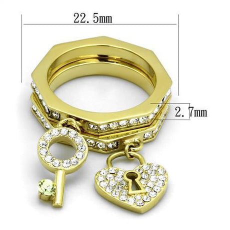 IP Gold(Ion Plating) Stainless Steel Ring with Top Grade Crystal  in Citrine Yellow