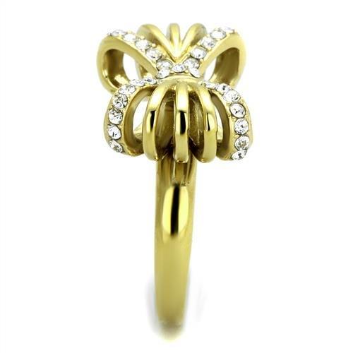 IP Gold(Ion Plating) Stainless Steel Ring with Top Grade Crystal  in Clear