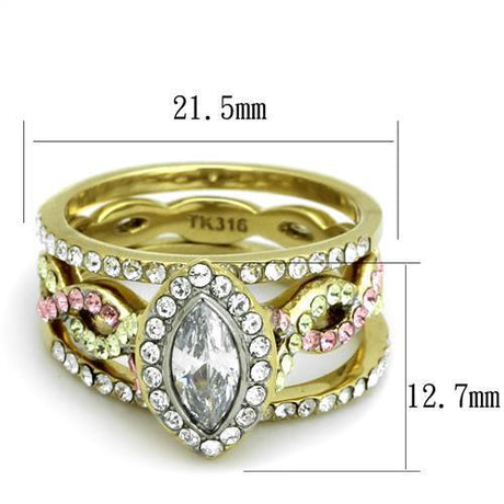 Two-Tone IP Gold (Ion Plating) Stainless Steel Ring with AAA Grade CZ  in Clear