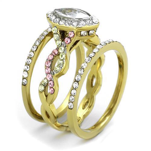 Two-Tone IP Gold (Ion Plating) Stainless Steel Ring with AAA Grade CZ  in Clear