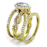 Two-Tone IP Gold (Ion Plating) Stainless Steel Ring with AAA Grade CZ  in Clear
