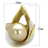 IP Gold(Ion Plating) Stainless Steel Ring with Synthetic Pearl in Champagne