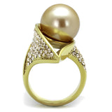 IP Gold(Ion Plating) Stainless Steel Ring with Synthetic Pearl in Champagne