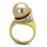 IP Gold(Ion Plating) Stainless Steel Ring with Synthetic Pearl in Champagne