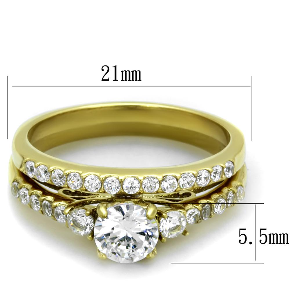 IP Gold(Ion Plating) Stainless Steel Ring with AAA Grade CZ  in Clear