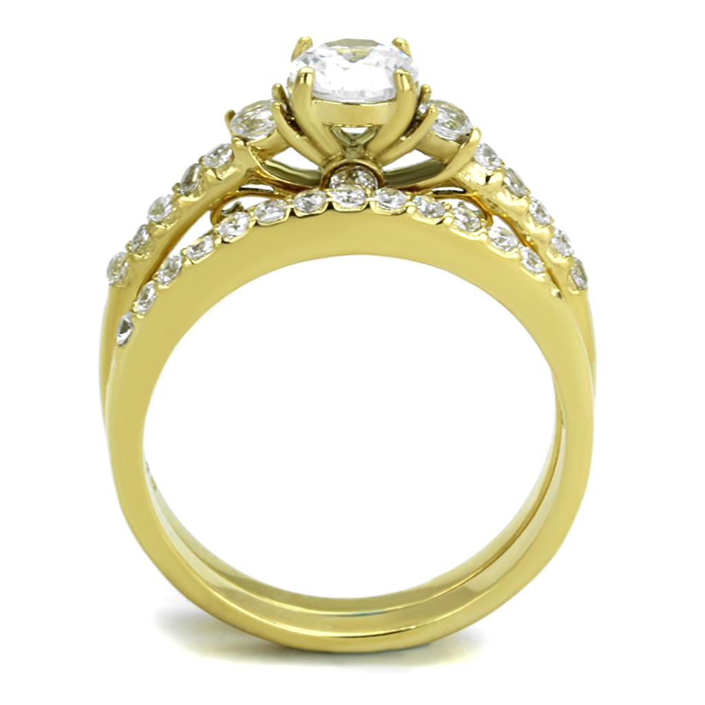 IP Gold(Ion Plating) Stainless Steel Ring with AAA Grade CZ  in Clear