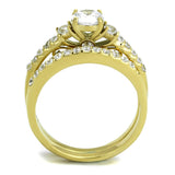IP Gold(Ion Plating) Stainless Steel Ring with AAA Grade CZ  in Clear