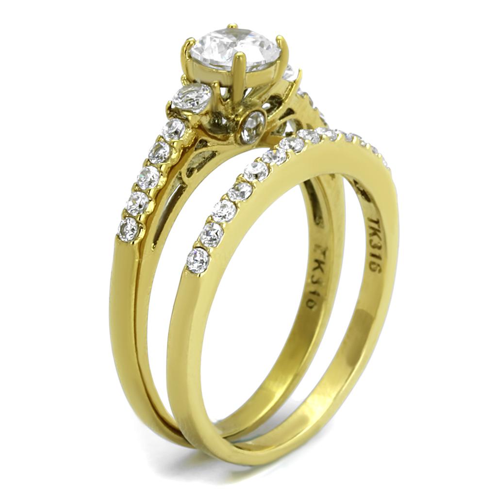 IP Gold(Ion Plating) Stainless Steel Ring with AAA Grade CZ  in Clear
