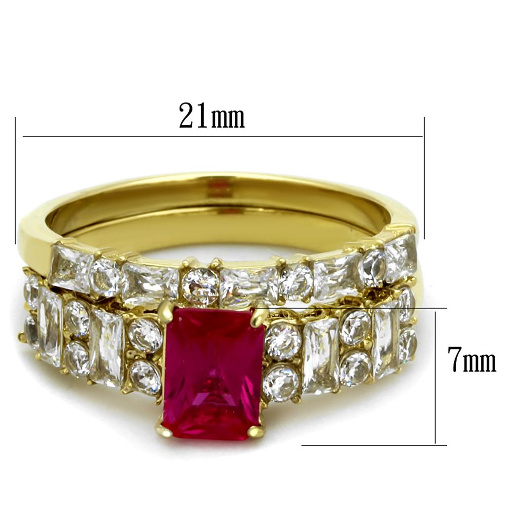 IP Gold(Ion Plating) Stainless Steel Ring with AAA Grade CZ  in Ruby