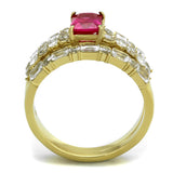 IP Gold(Ion Plating) Stainless Steel Ring with AAA Grade CZ  in Ruby