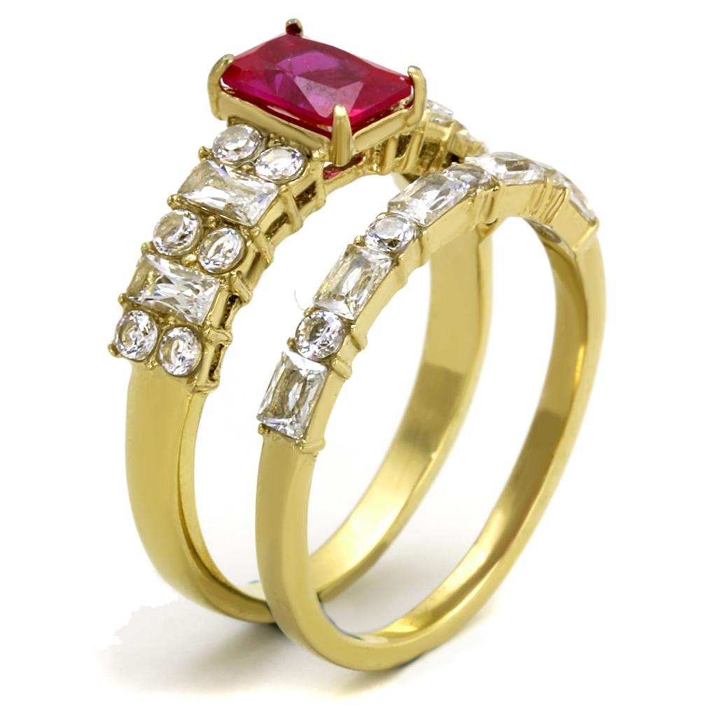 IP Gold(Ion Plating) Stainless Steel Ring with AAA Grade CZ  in Ruby