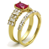 IP Gold(Ion Plating) Stainless Steel Ring with AAA Grade CZ  in Ruby