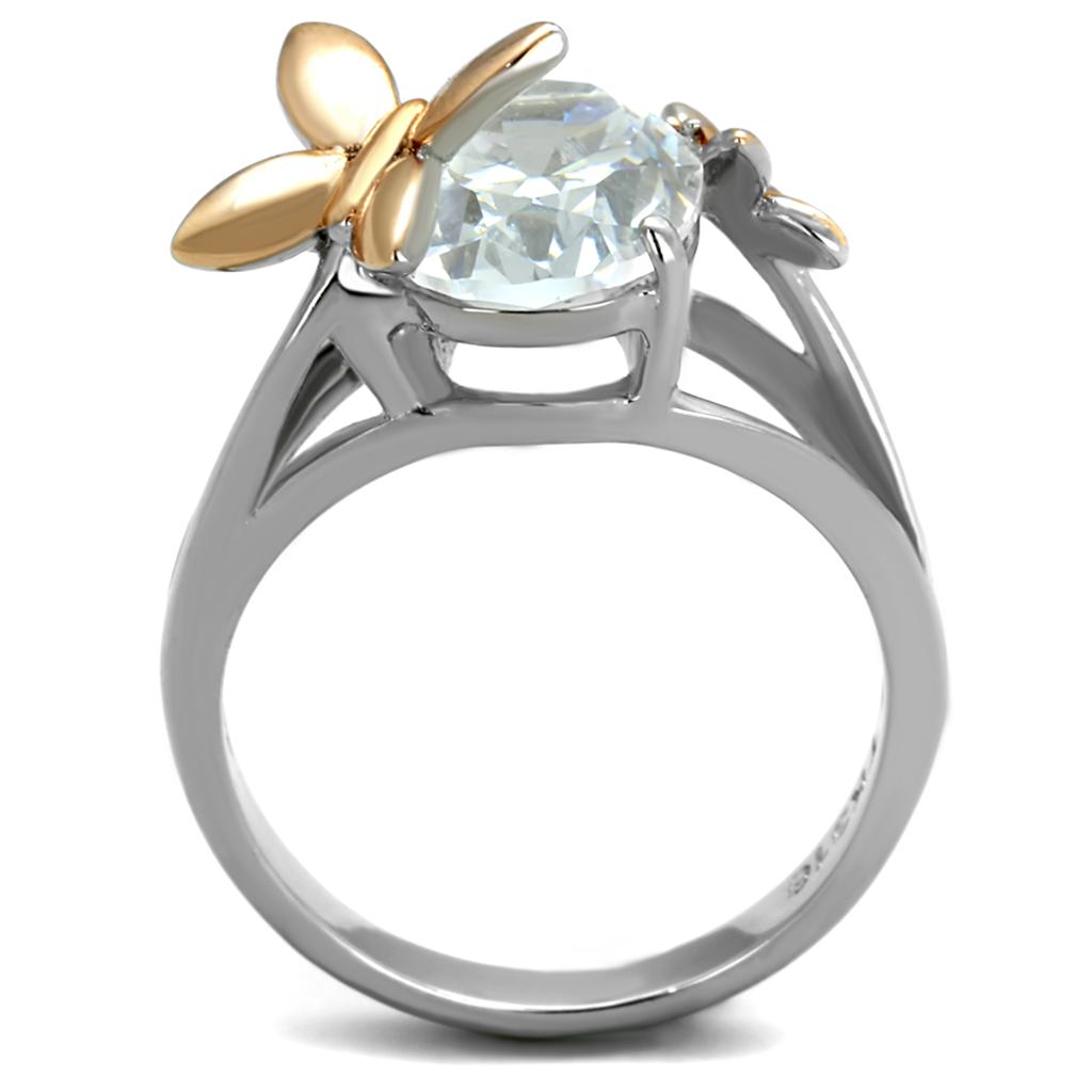 Two-Tone IP Rose Gold Stainless Steel Ring with AAA Grade CZ  in Clear