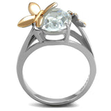 Two-Tone IP Rose Gold Stainless Steel Ring with AAA Grade CZ  in Clear