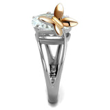 Two-Tone IP Rose Gold Stainless Steel Ring with AAA Grade CZ  in Clear