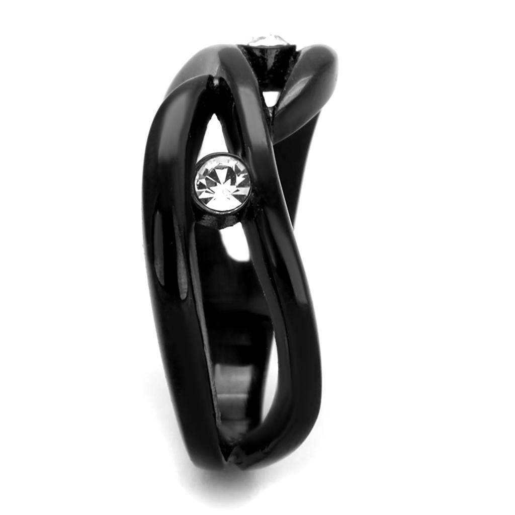 IP Black(Ion Plating) Stainless Steel Ring with Top Grade Crystal  in Clear