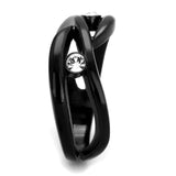IP Black(Ion Plating) Stainless Steel Ring with Top Grade Crystal  in Clear