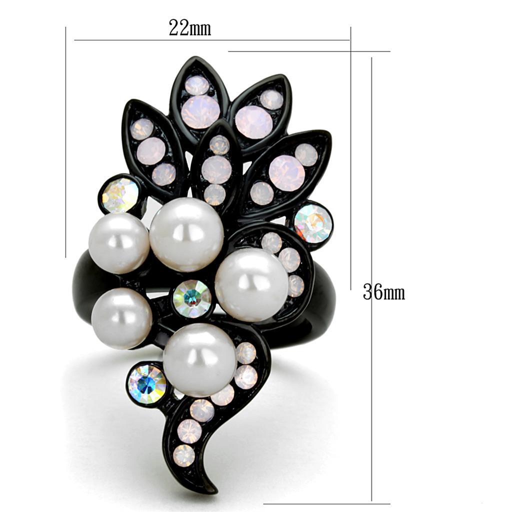 IP Black(Ion Plating) Stainless Steel Ring with Synthetic Pearl in Light Rose