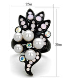 IP Black(Ion Plating) Stainless Steel Ring with Synthetic Pearl in Light Rose