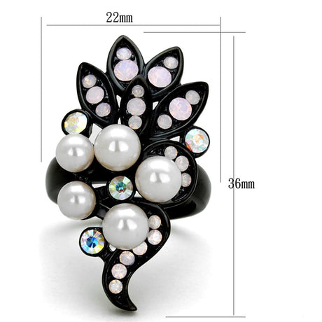 IP Black(Ion Plating) Stainless Steel Ring with Synthetic Pearl in Light Rose