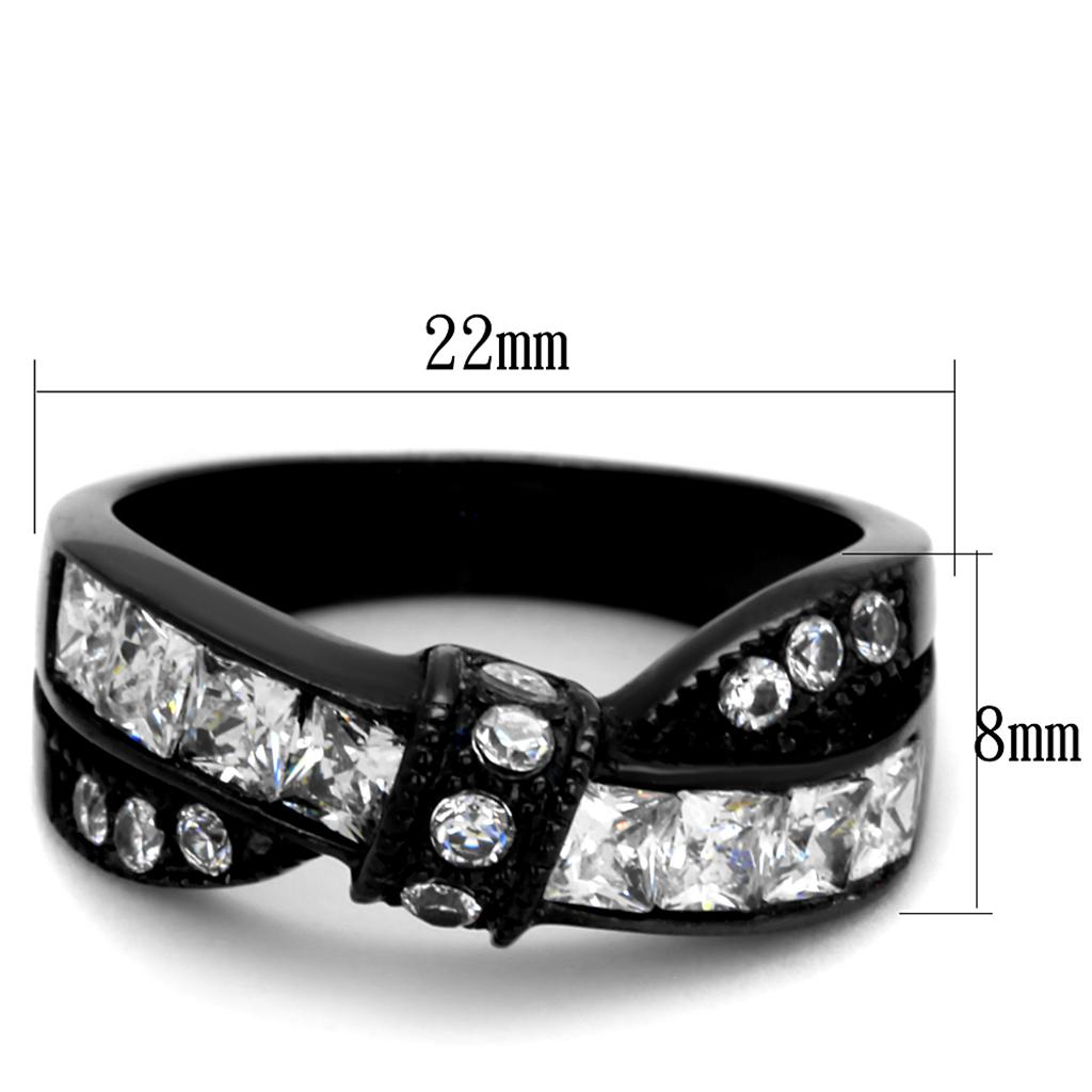 IP Black(Ion Plating) Stainless Steel Ring with AAA Grade CZ  in Clear