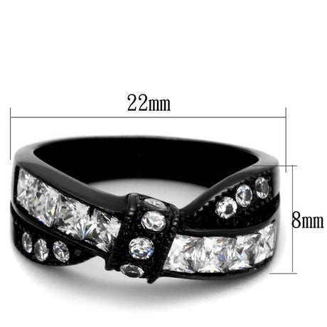 IP Black(Ion Plating) Stainless Steel Ring with AAA Grade CZ  in Clear