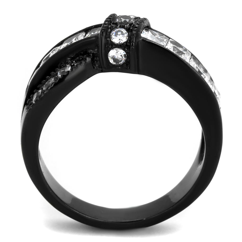 IP Black(Ion Plating) Stainless Steel Ring with AAA Grade CZ  in Clear