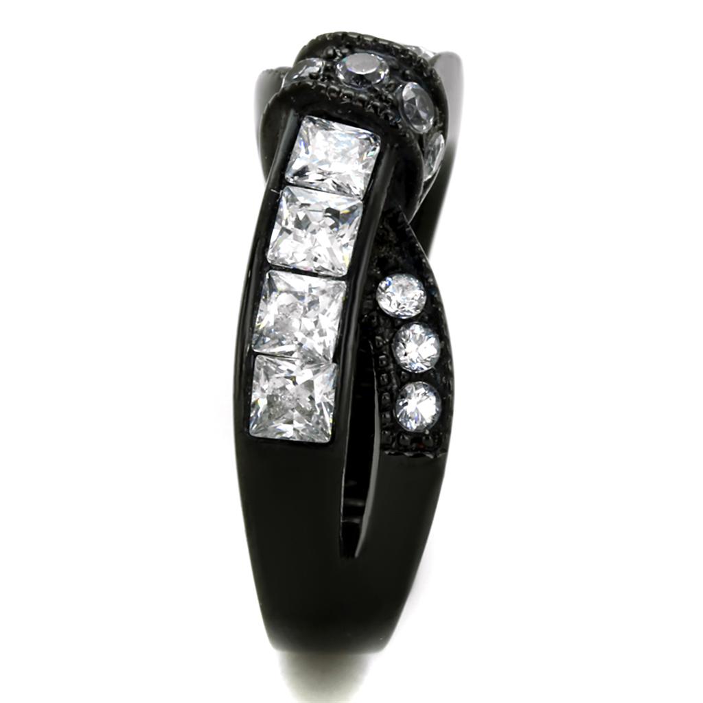 IP Black(Ion Plating) Stainless Steel Ring with AAA Grade CZ  in Clear