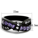 IP Black(Ion Plating) Stainless Steel Ring with AAA Grade CZ  in Amethyst