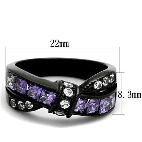 IP Black(Ion Plating) Stainless Steel Ring with AAA Grade CZ  in Amethyst