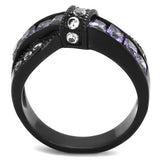 IP Black(Ion Plating) Stainless Steel Ring with AAA Grade CZ  in Amethyst