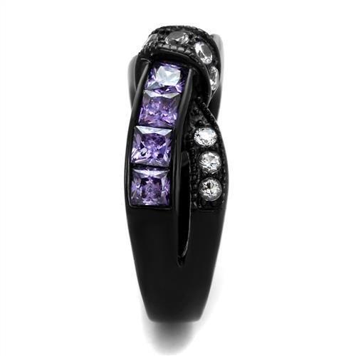 IP Black(Ion Plating) Stainless Steel Ring with AAA Grade CZ  in Amethyst