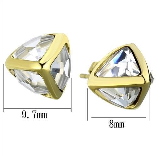 IP Gold(Ion Plating) Stainless Steel Earrings with Synthetic Synthetic Glass in Clear