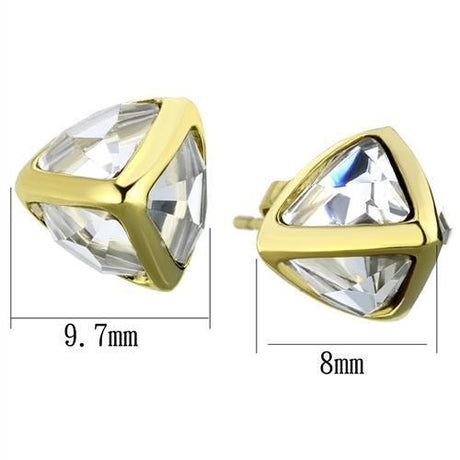 IP Gold(Ion Plating) Stainless Steel Earrings with Synthetic Synthetic Glass in Clear