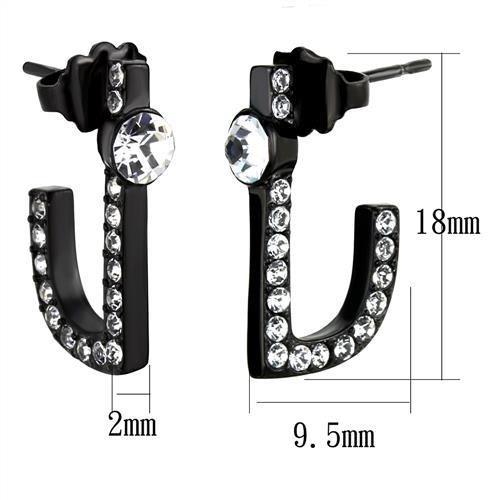 IP Black(Ion Plating) Stainless Steel Earrings with Top Grade Crystal  in Clear