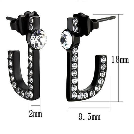 IP Black(Ion Plating) Stainless Steel Earrings with Top Grade Crystal  in Clear