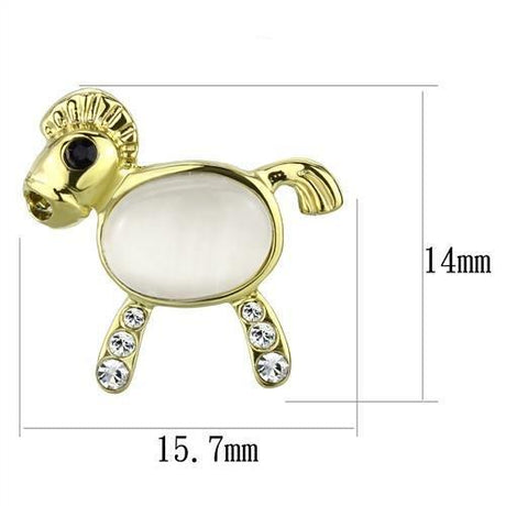 IP Gold(Ion Plating) Stainless Steel Earrings with Synthetic Cat Eye in White
