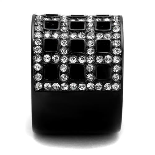 IP Black(Ion Plating) Stainless Steel Ring with Top Grade Crystal  in Black Diamond