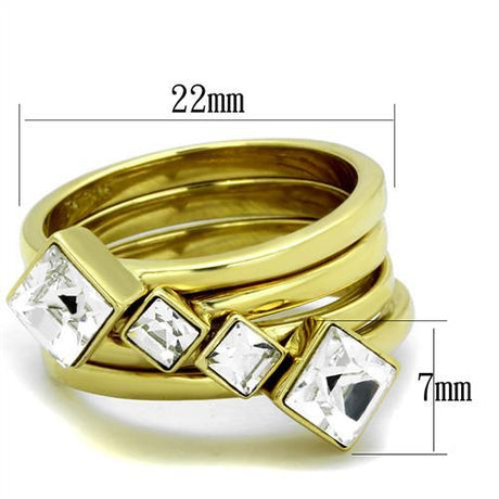 IP Gold(Ion Plating) Stainless Steel Ring with Top Grade Crystal  in Clear
