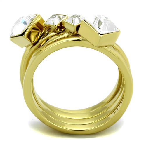 IP Gold(Ion Plating) Stainless Steel Ring with Top Grade Crystal  in Clear