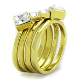IP Gold(Ion Plating) Stainless Steel Ring with Top Grade Crystal  in Clear