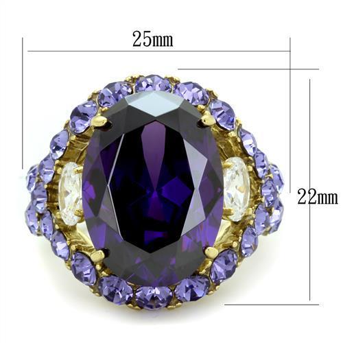 IP Gold(Ion Plating) Stainless Steel Ring with AAA Grade CZ  in Amethyst