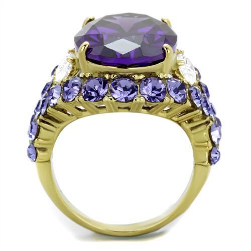 IP Gold(Ion Plating) Stainless Steel Ring with AAA Grade CZ  in Amethyst