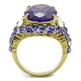 IP Gold(Ion Plating) Stainless Steel Ring with AAA Grade CZ  in Amethyst