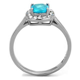 High polished (no plating) Stainless Steel Ring with Synthetic Synthetic Glass in Sea Blue