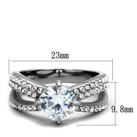 High polished (no plating) Stainless Steel Ring with AAA Grade CZ  in Clear