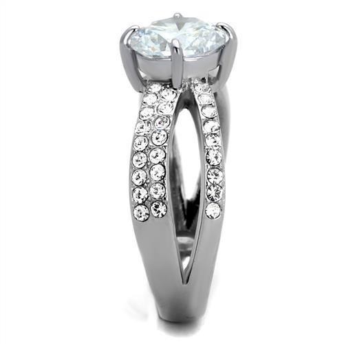 High polished (no plating) Stainless Steel Ring with AAA Grade CZ  in Clear
