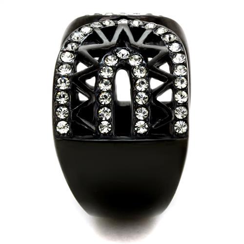IP Black(Ion Plating) Stainless Steel Ring with Top Grade Crystal  in Black Diamond