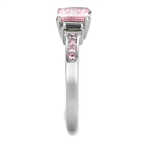 High polished (no plating) Stainless Steel Ring with AAA Grade CZ  in Rose
